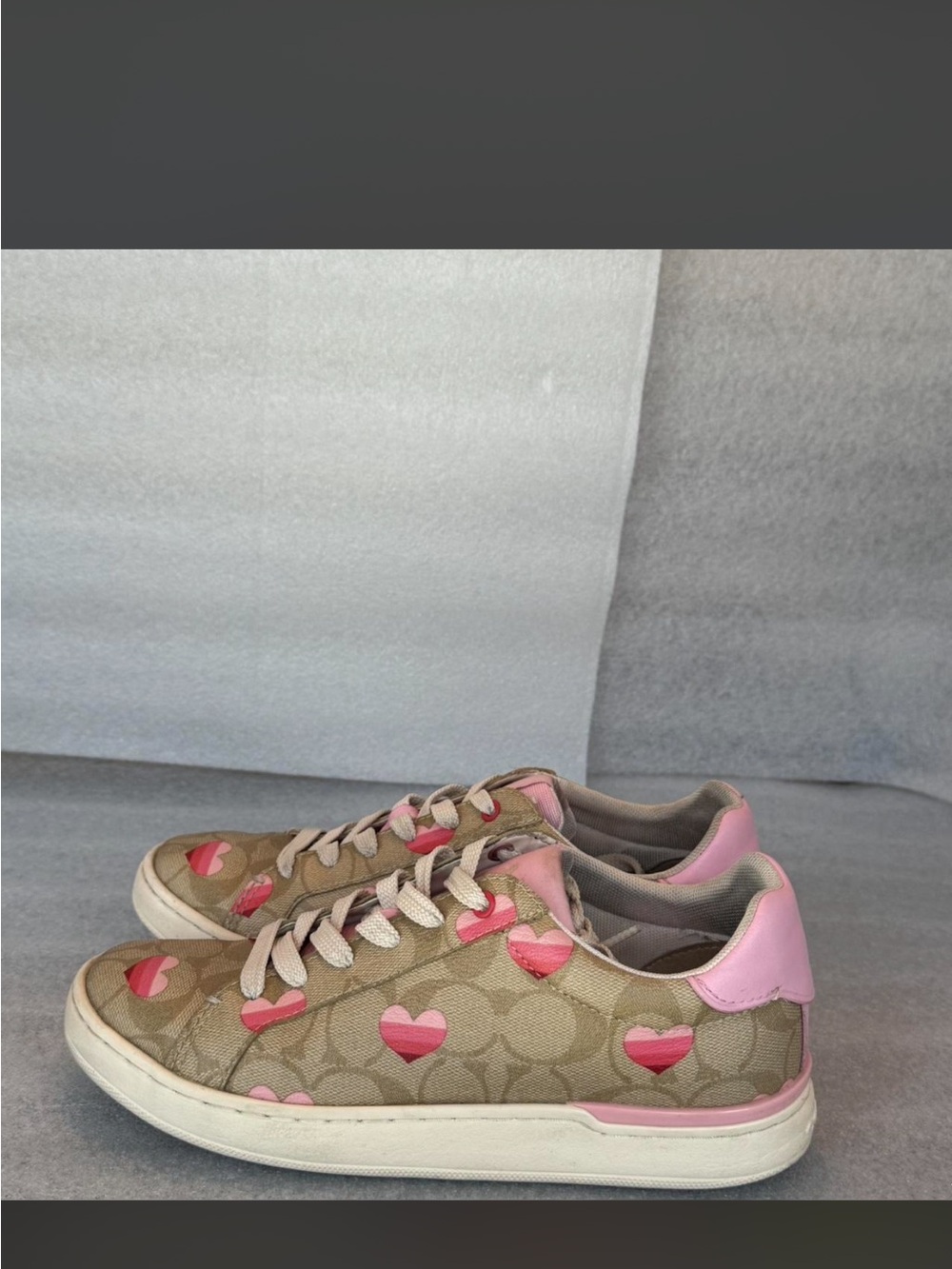 Coach Signature Canvas Sneakers with Pink Heart Accents